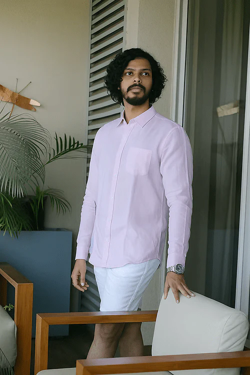 Pink Pure Linen Long-Sleeve Shirt – Lightweight & Breathable