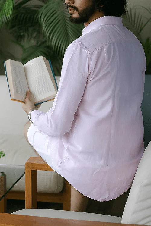 Pink Pure Linen Long-Sleeve Shirt – Lightweight & Breathable - Image 2