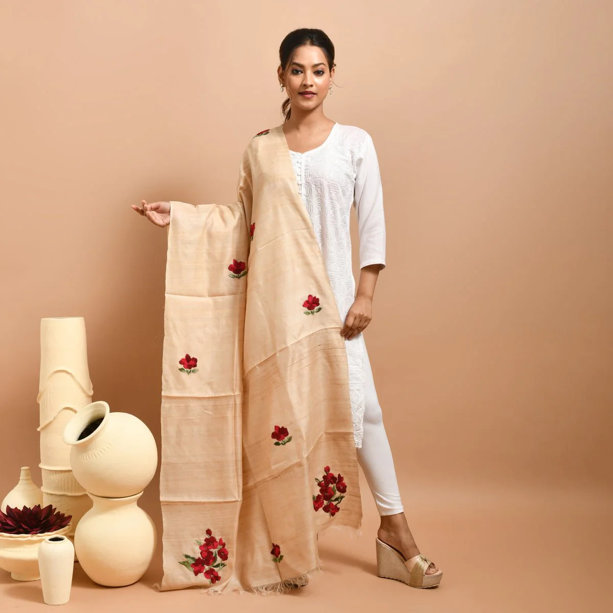 Pure Silk Hand Embroidered Dupatta
