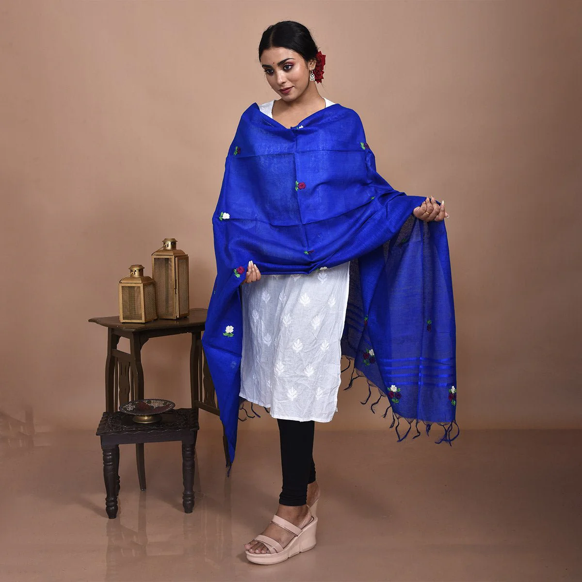 Pure Silk Hand Embroidered Dupatta - Image 14