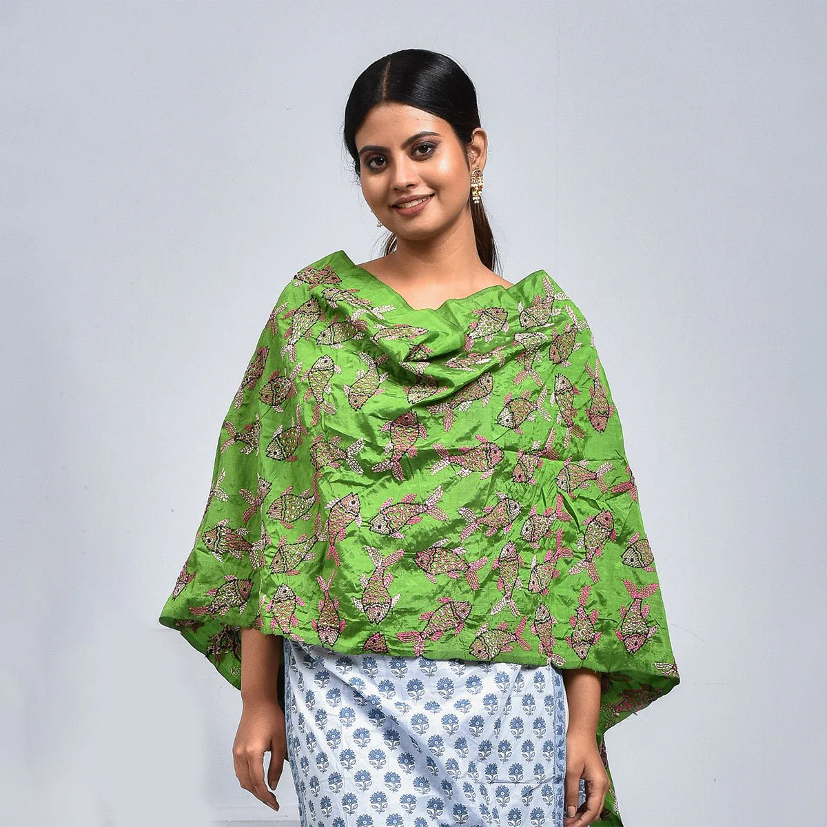 Pure Silk Hand Embroidered Dupatta - Image 4
