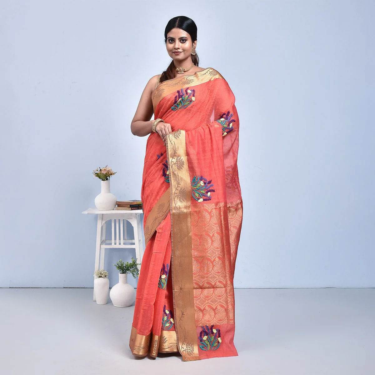 South Cotton Saree with Hand Embroidery