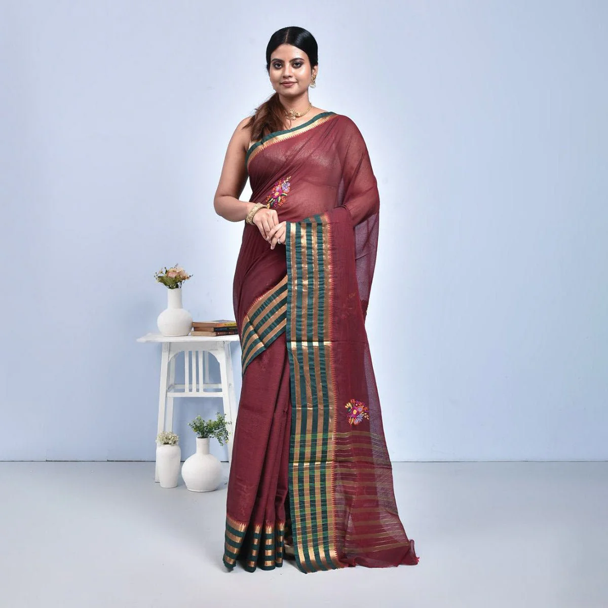 South Cotton Saree with Hand Embroidery - Image 21