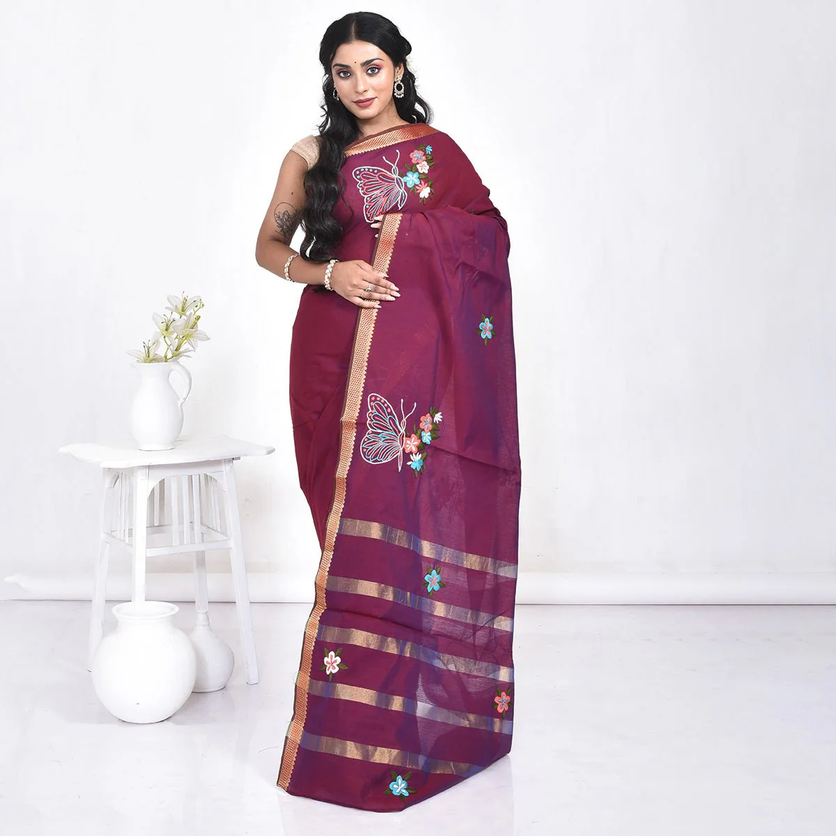 South Cotton Saree with Hand Embroidery - Image 5