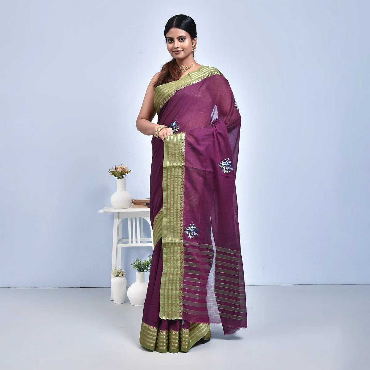 South Cotton Saree with Hand Embroidery - Image 8
