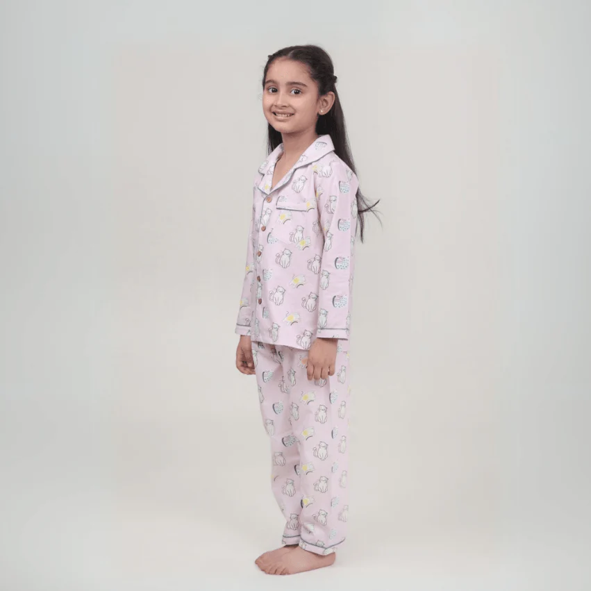 100% Cotton Purr-fect Kids Collar Night Suit Set - Image 2