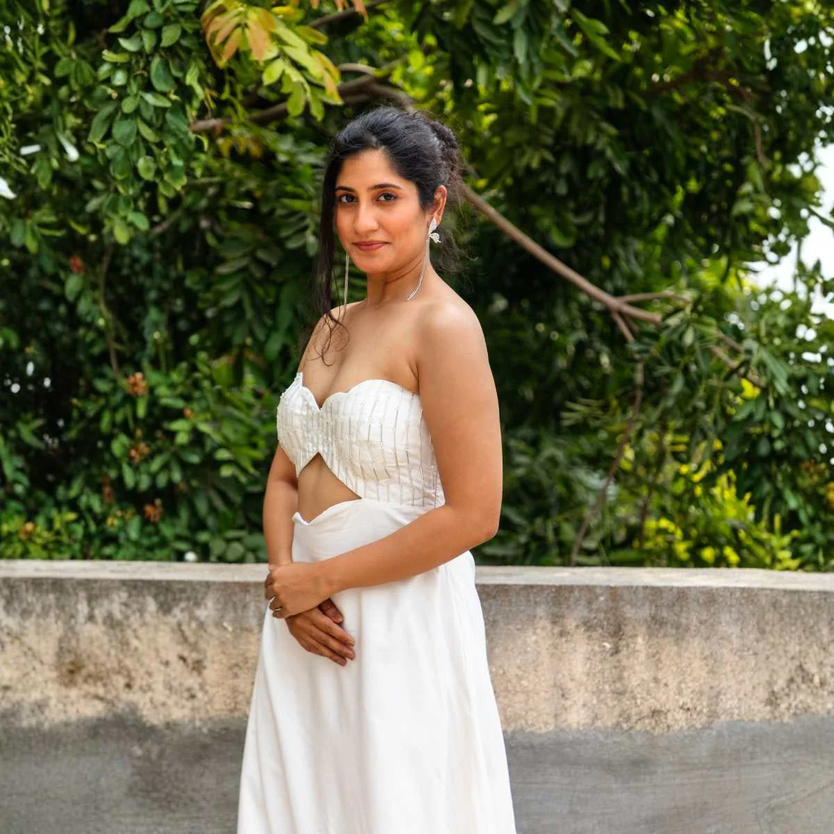 Rain Clouds White Tencel Gown For Women | Soft & Breathable Dress - Image 3