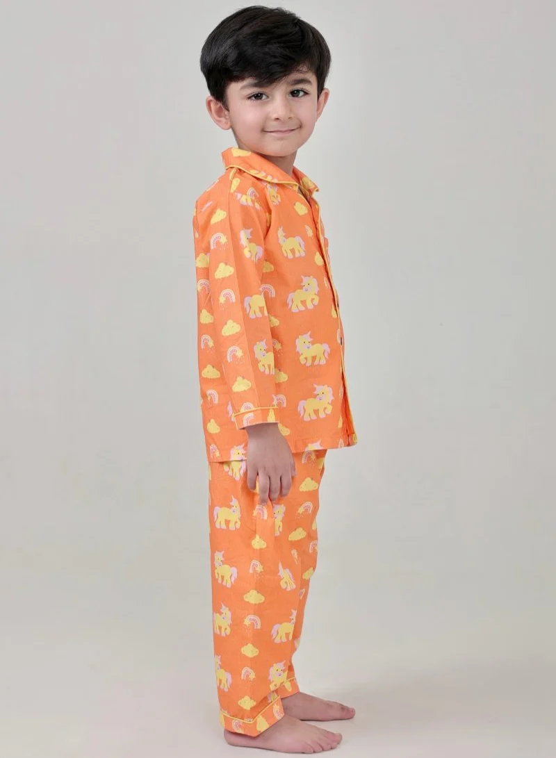 100% Cotton Rainbow Riders Kids Collar Night Suit Set