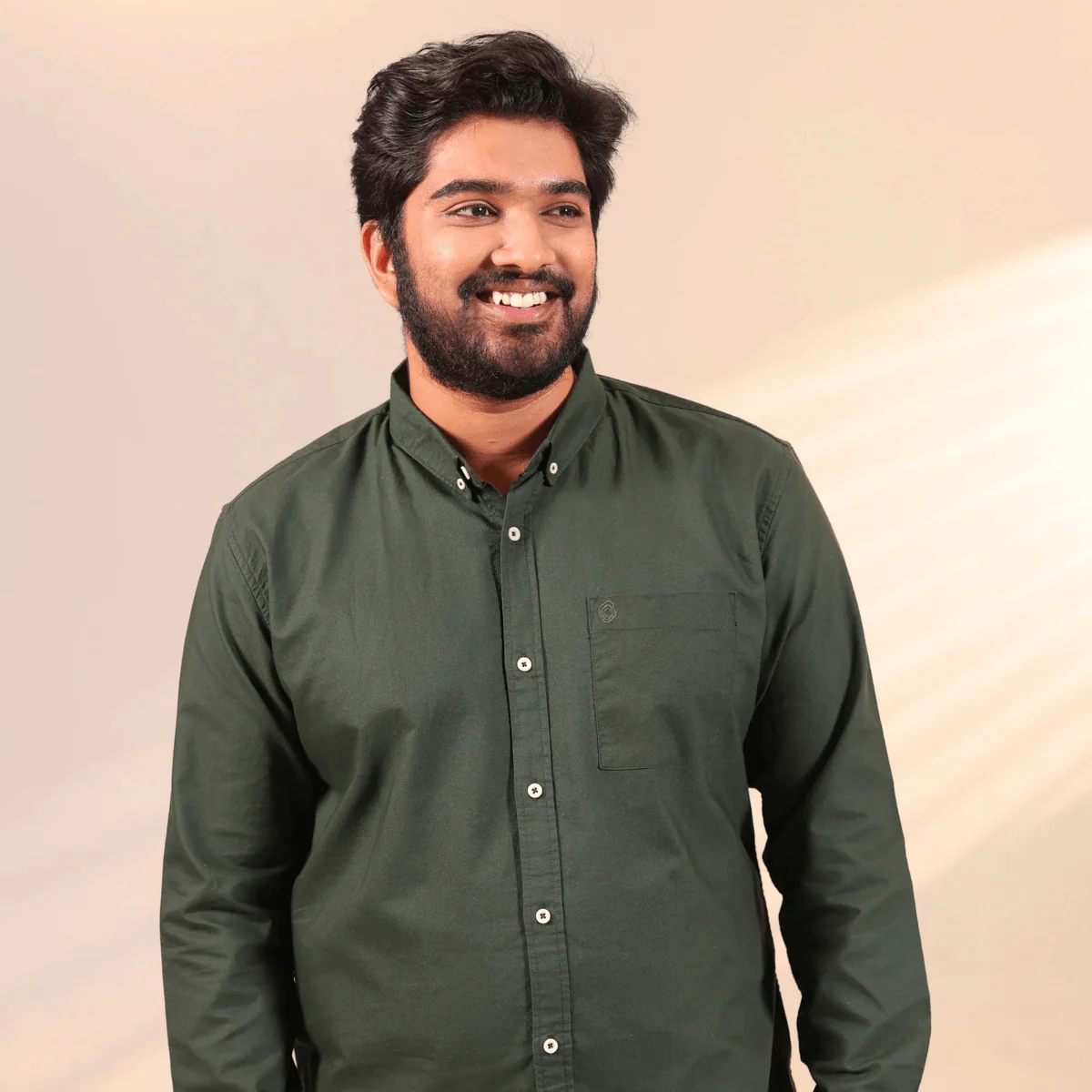 Men’s Rainforest Olive Green Cotton Shirt - Image 2