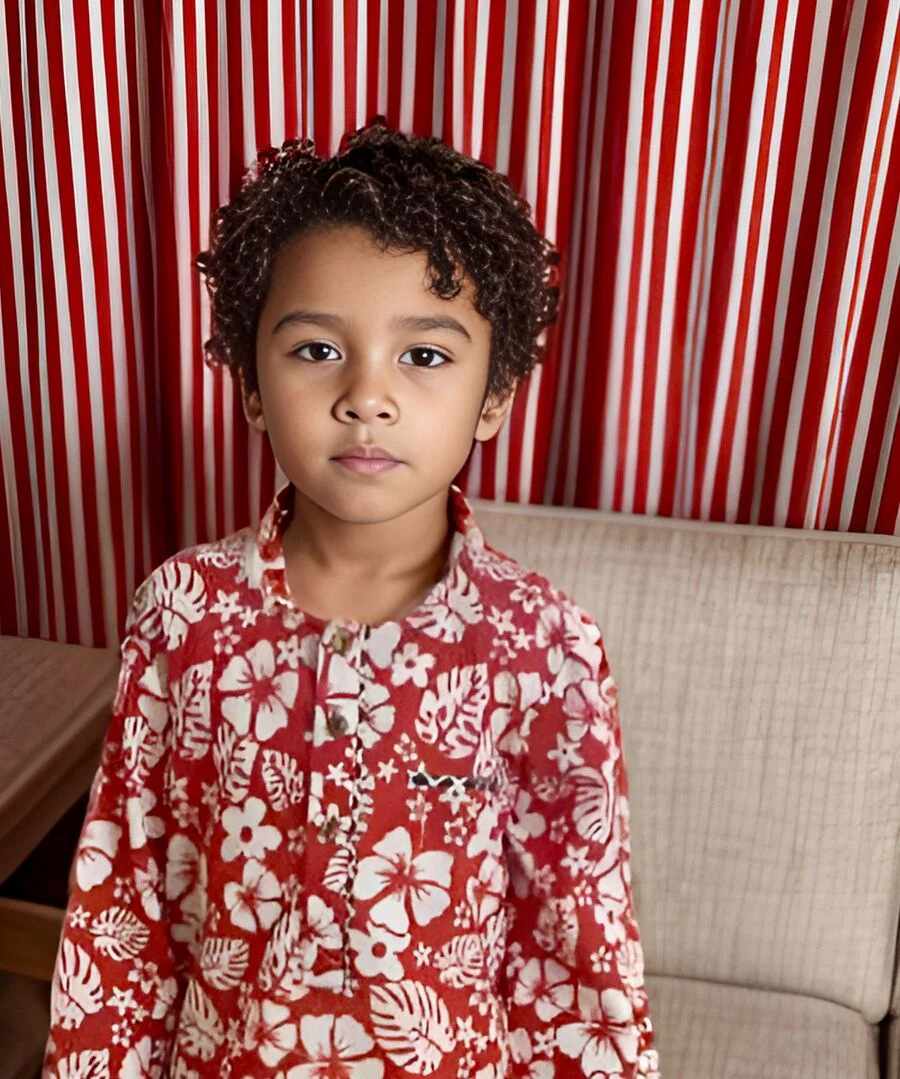 Rang Do Lal Kurta | Leaf Print Red Cotton Kurta for Boys