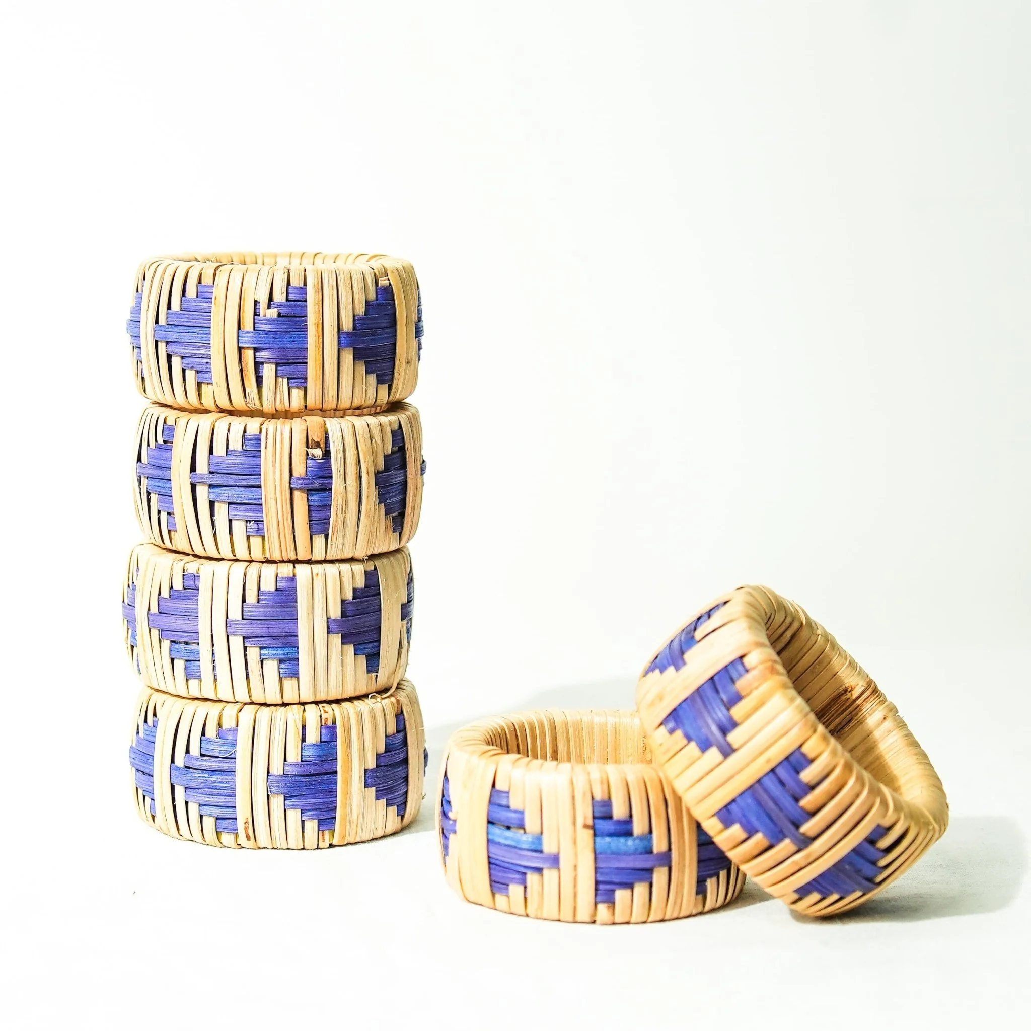 Rattan Indigo Napkin Rings- Set of 2 | Natural Fiber Table Accessories - Image 3