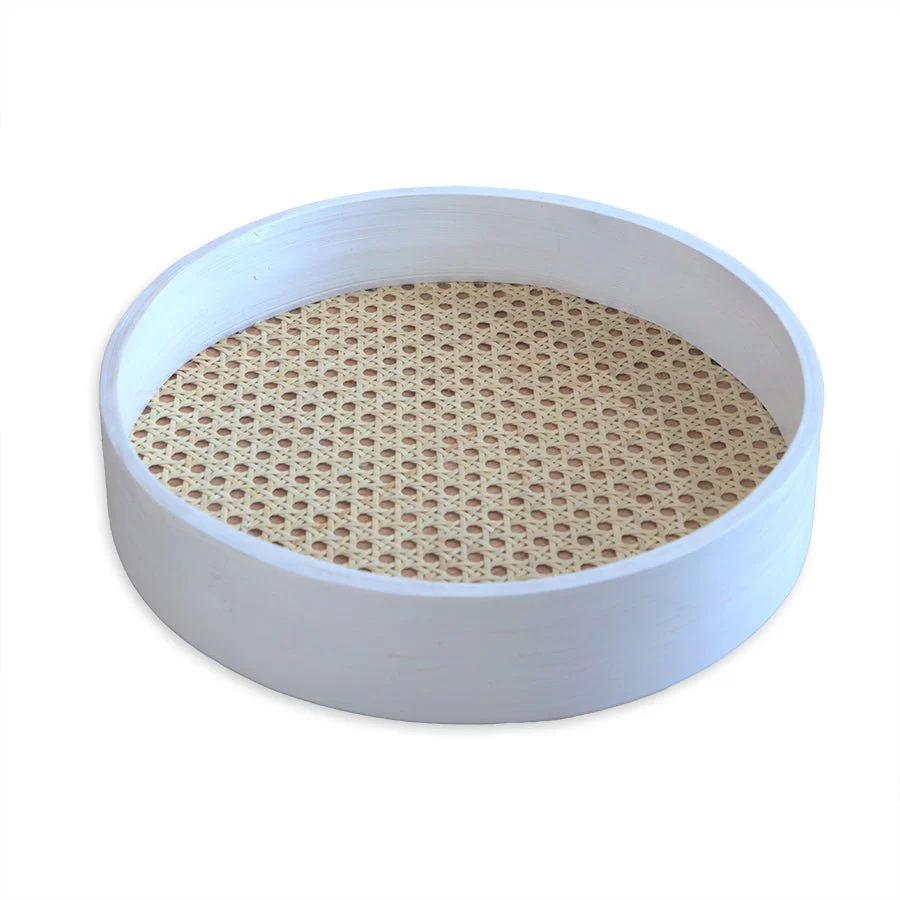 Rattan Round Handwoven Multipurpose Decorative White Tray