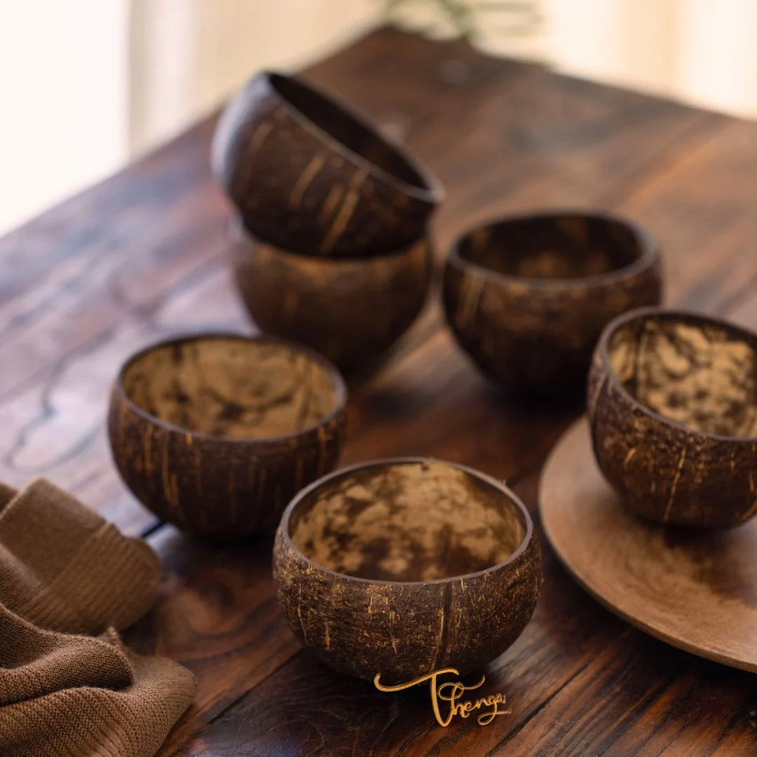 Raw Natural Coconut Shell Bowl- 350ml (Set of 2) - Image 3
