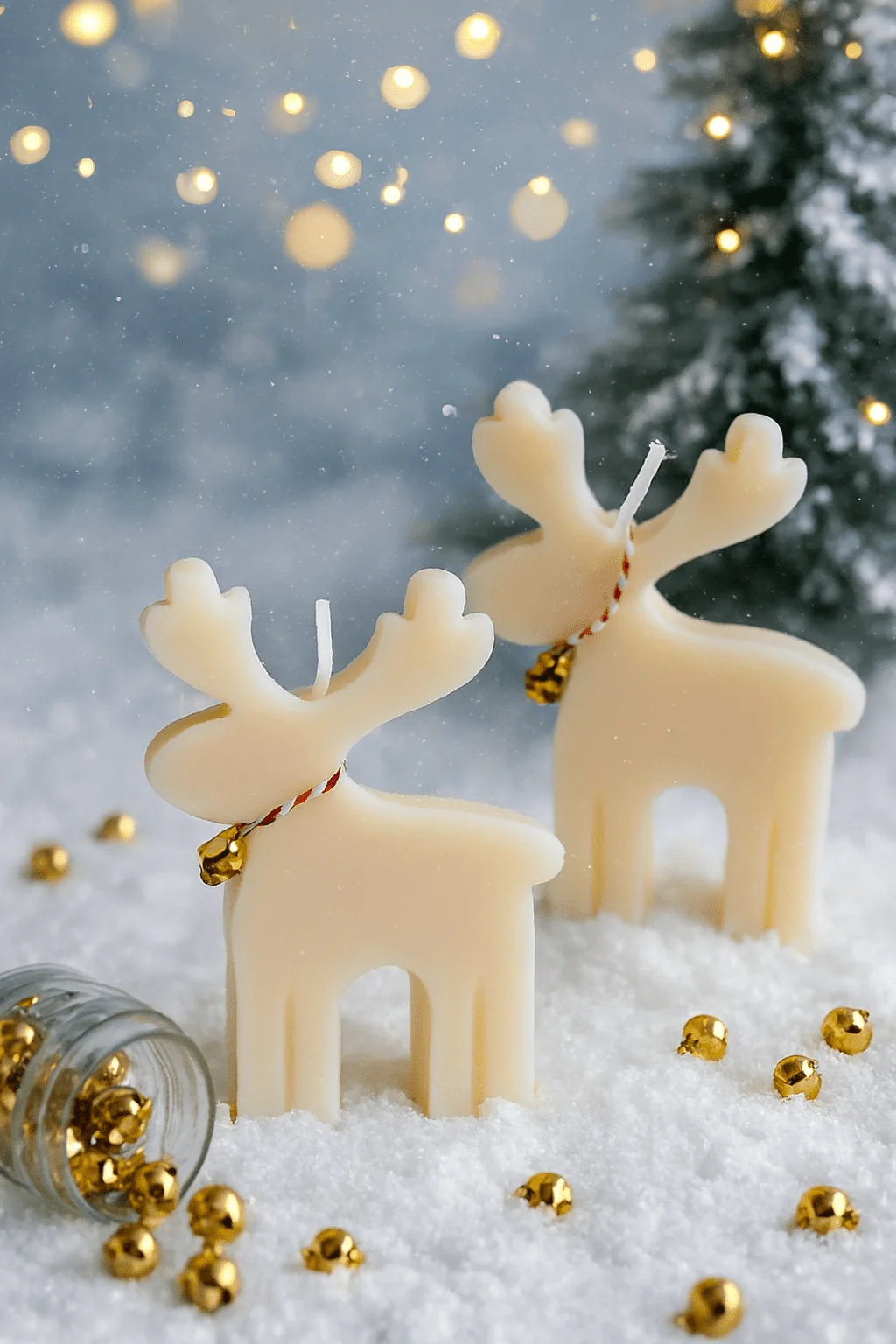 Christmas Reindeer Candle SnowWhite | Festive Candles | Set of 2