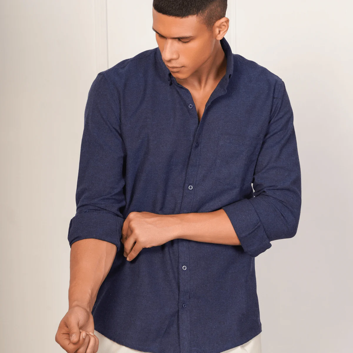 Regular Fit Full Sleeve Button Down Collar Shirt For Men | Dark Blue - Image 2