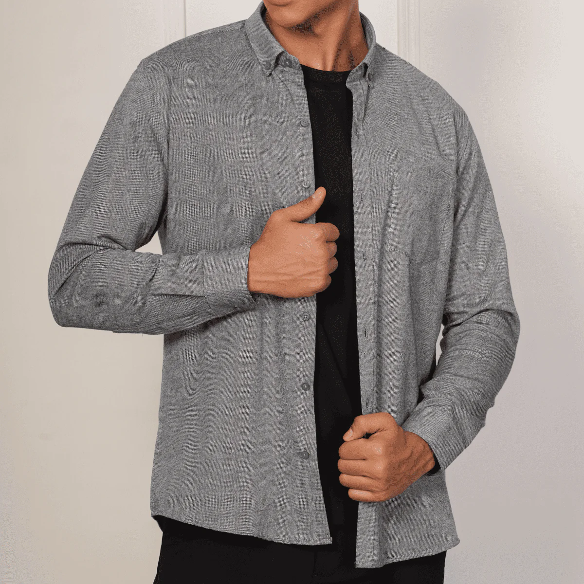 Regular Fit Full Sleeve Button Down Collar Shirt For Men | Grey