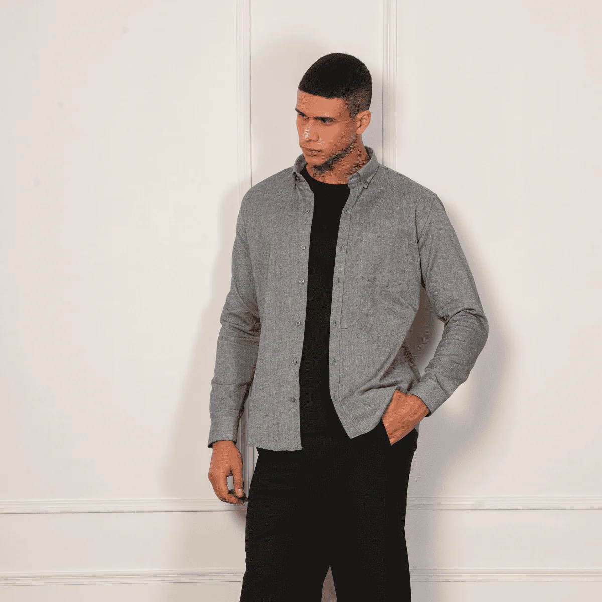 Regular Fit Full Sleeve Button Down Collar Shirt For Men | Grey - Image 2