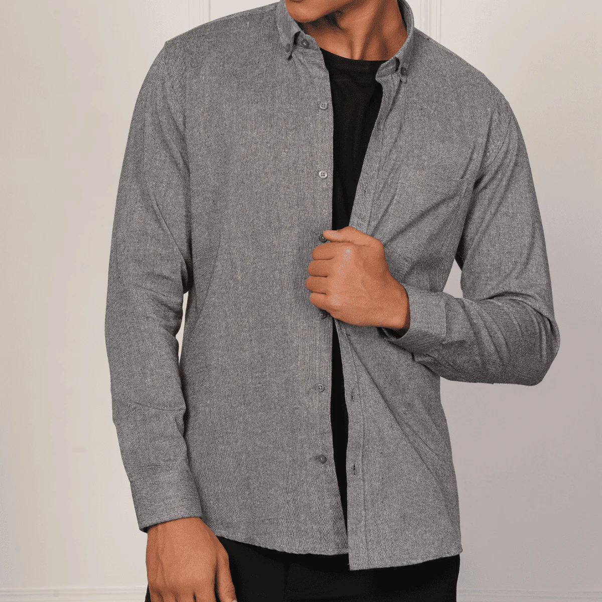 Regular Fit Full Sleeve Button Down Collar Shirt For Men | Grey - Image 4