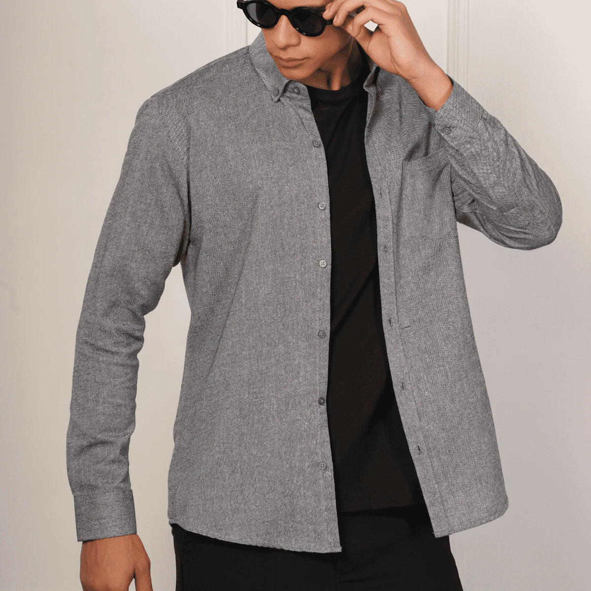 Regular Fit Full Sleeve Button Down Collar Shirt For Men | Grey - Image 5