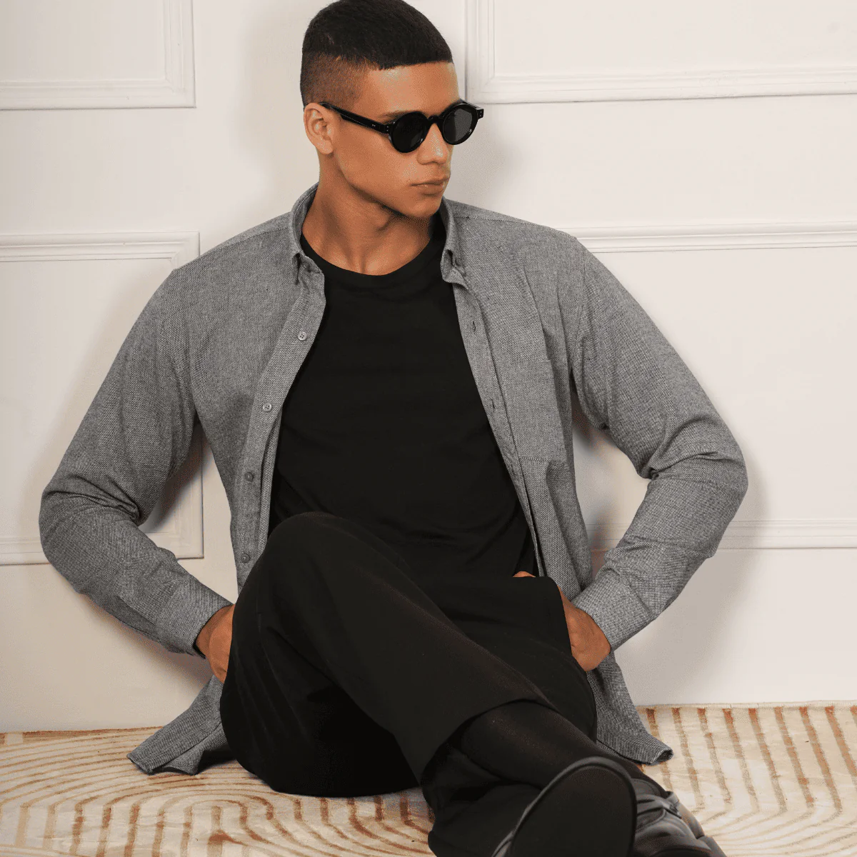 Regular Fit Full Sleeve Button Down Collar Shirt For Men | Grey - Image 7