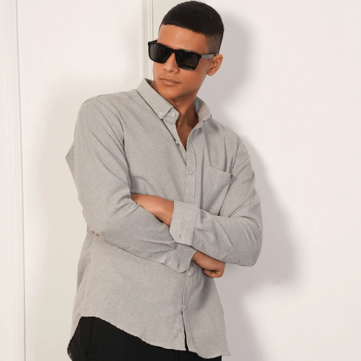Regular Fit Full Sleeve Button Down Collar Shirt For Men | Sage Grey - Image 3
