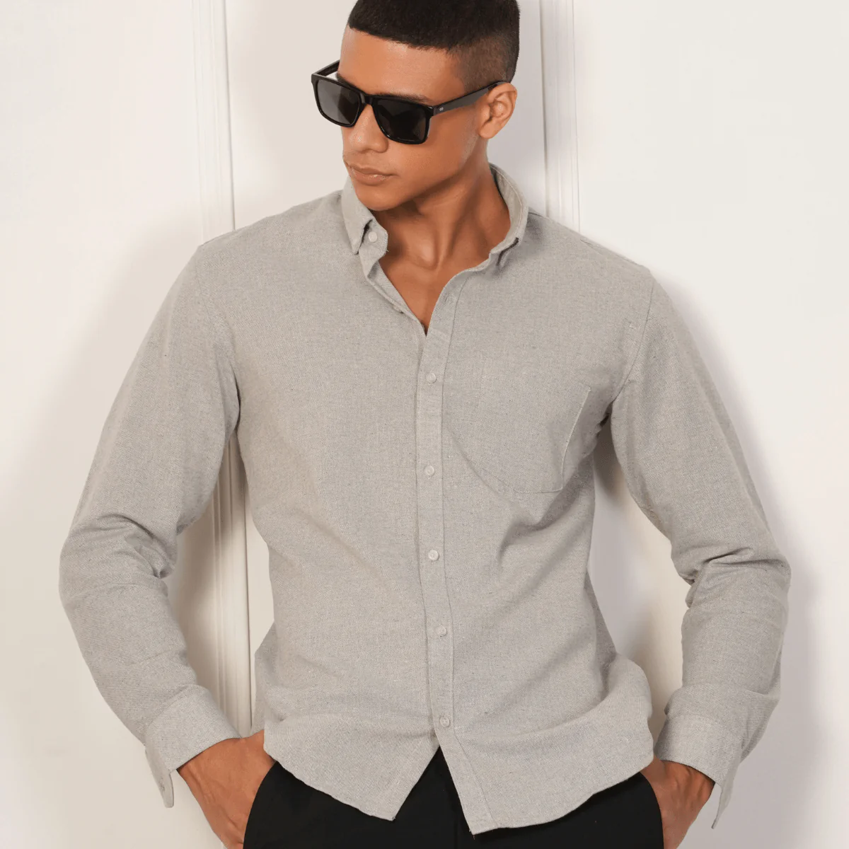 Regular Fit Full Sleeve Button Down Collar Shirt For Men | Sage Grey - Image 6