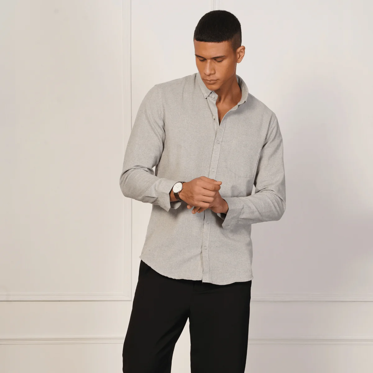 Regular Fit Full Sleeve Button Down Collar Shirt For Men | Sage Grey - Image 7
