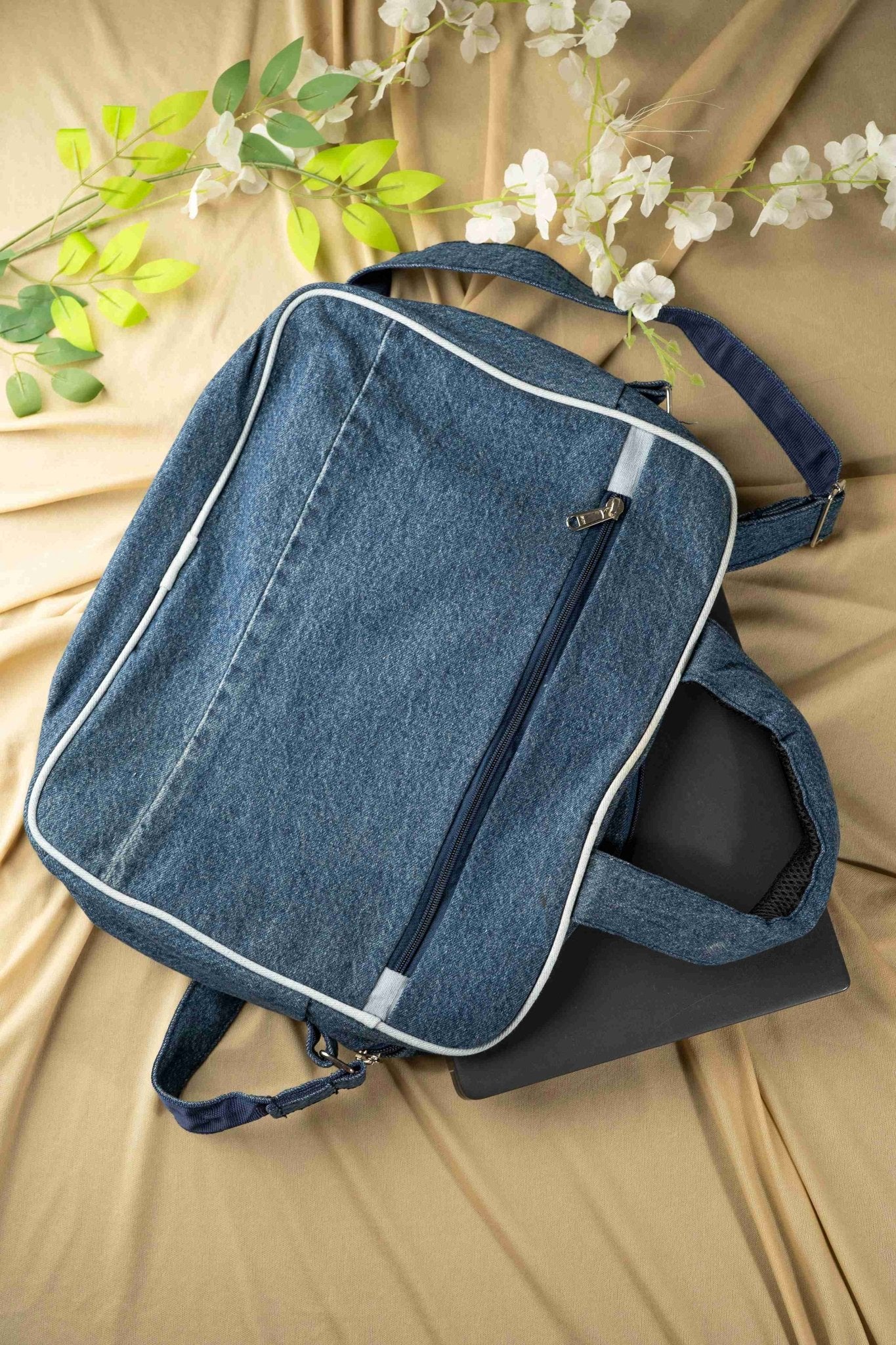 Upcycled Laptop Bag – Blue | Sustainable & Everyday Work Bag