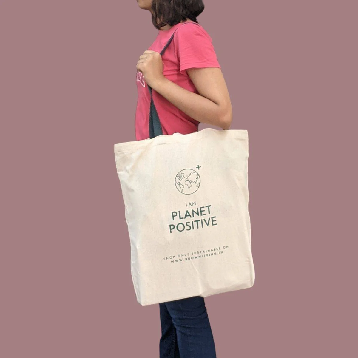 Reusable Cotton Tote Bag - Planet Positive - Off White - Image 3