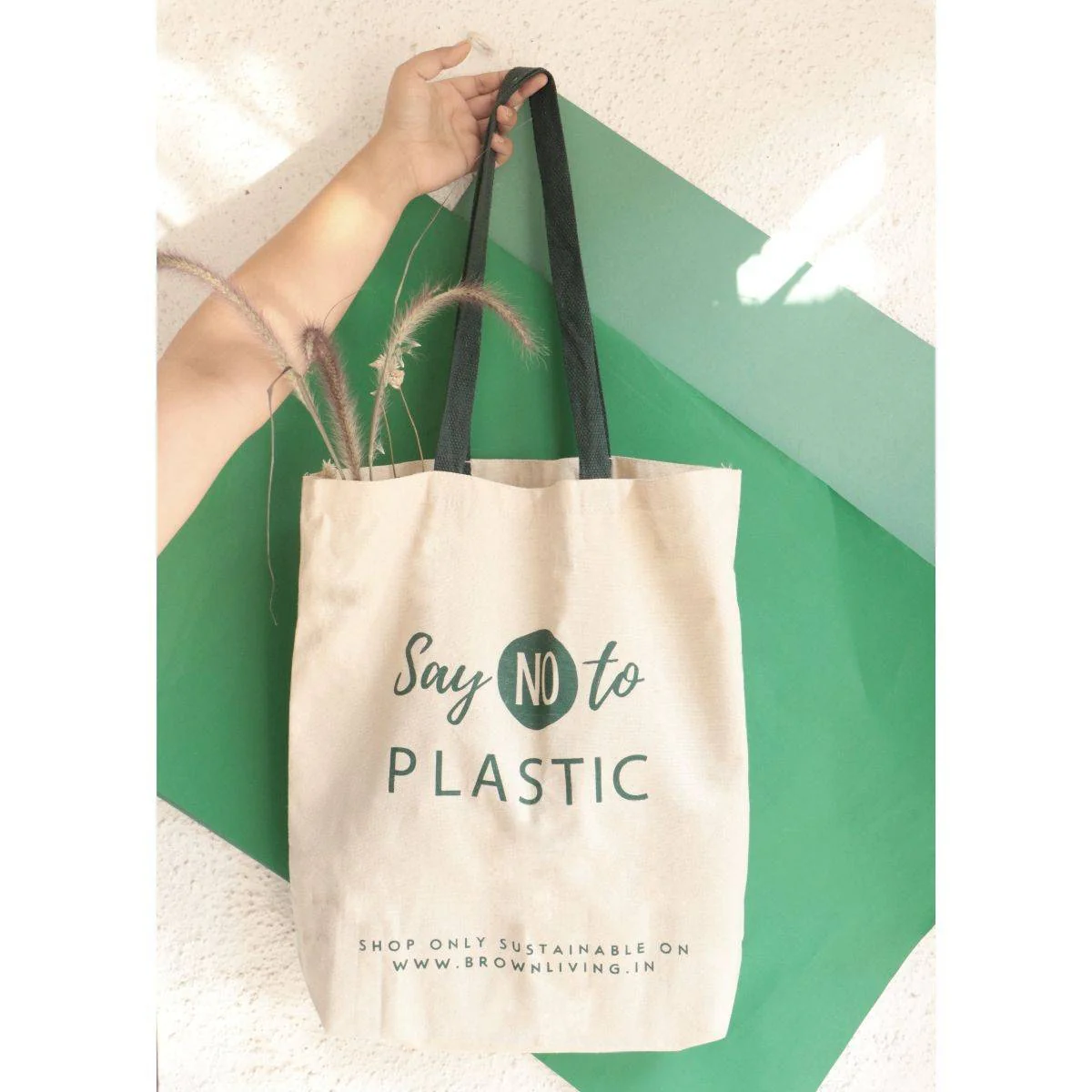 Reusable Cotton Tote Bag - Say No To Plastic - Off White - Image 5