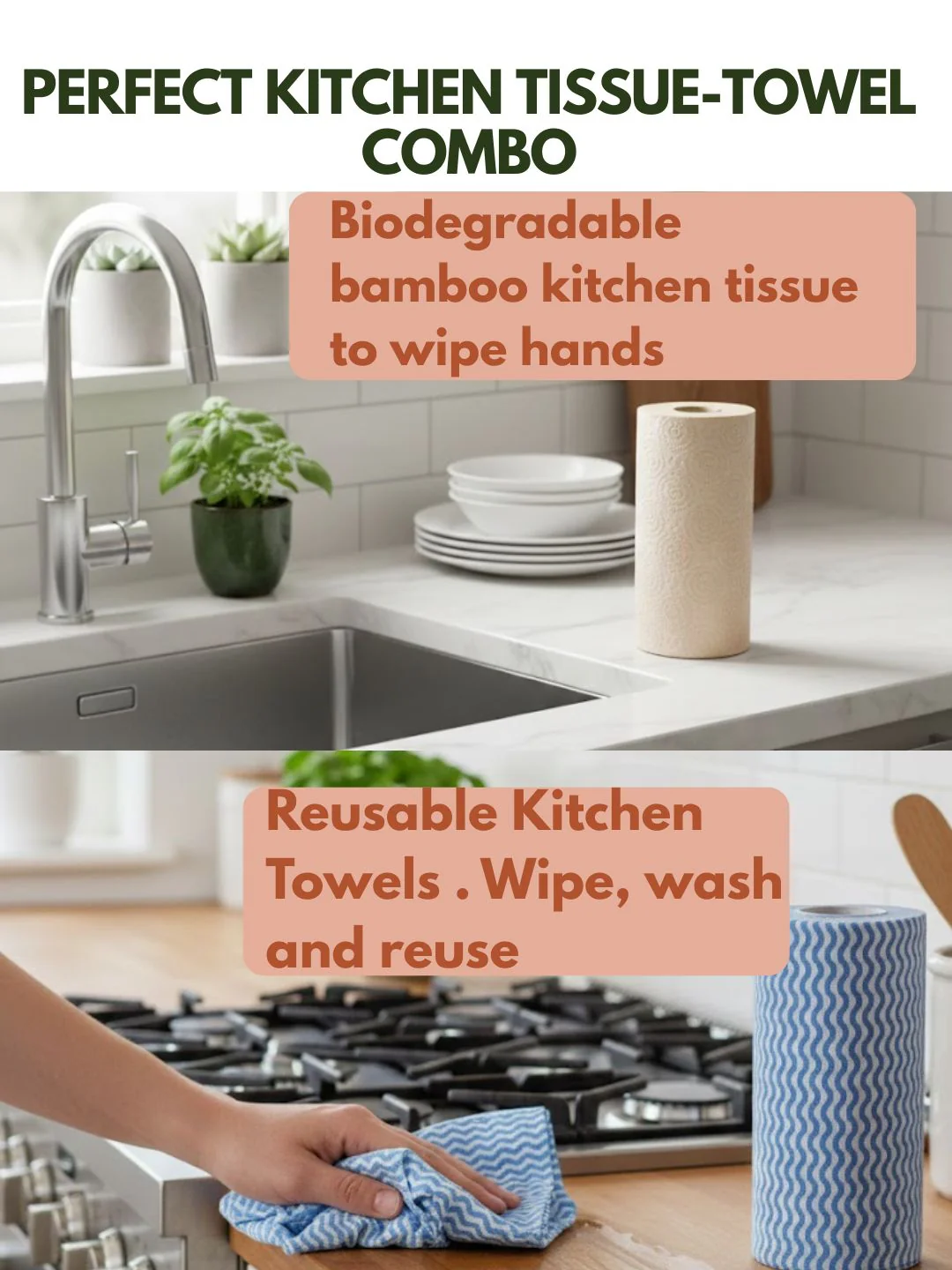 Reusable Kitchen Towel Roll Pack of 2 | Non-Woven | 80 Pulls Each - Image 2