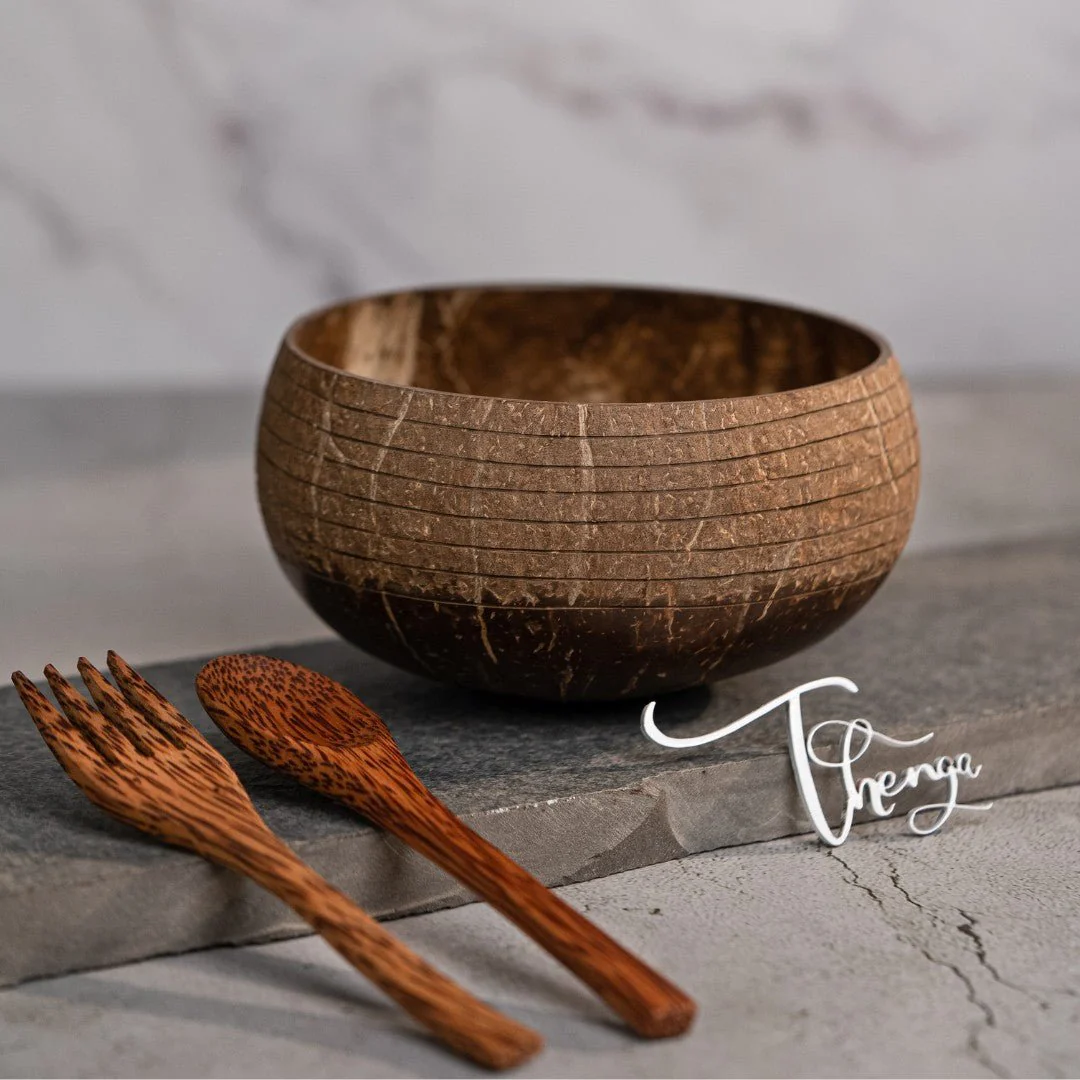 Ring Jumbo 900ml Coconut Bowl with 1 Bowl and Spoon and Fork Brown - Image 3