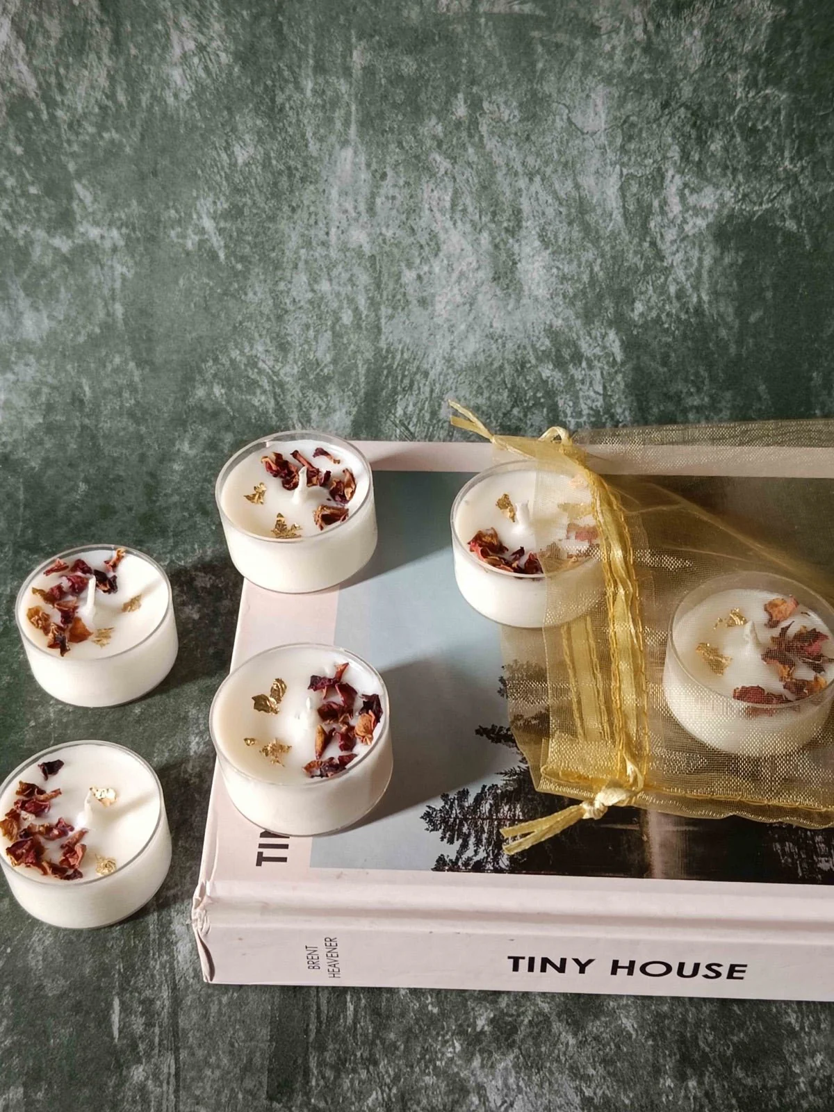 Rose Petals & Gold Foil Tealight- Set of 6 (Lavendar) - Image 2