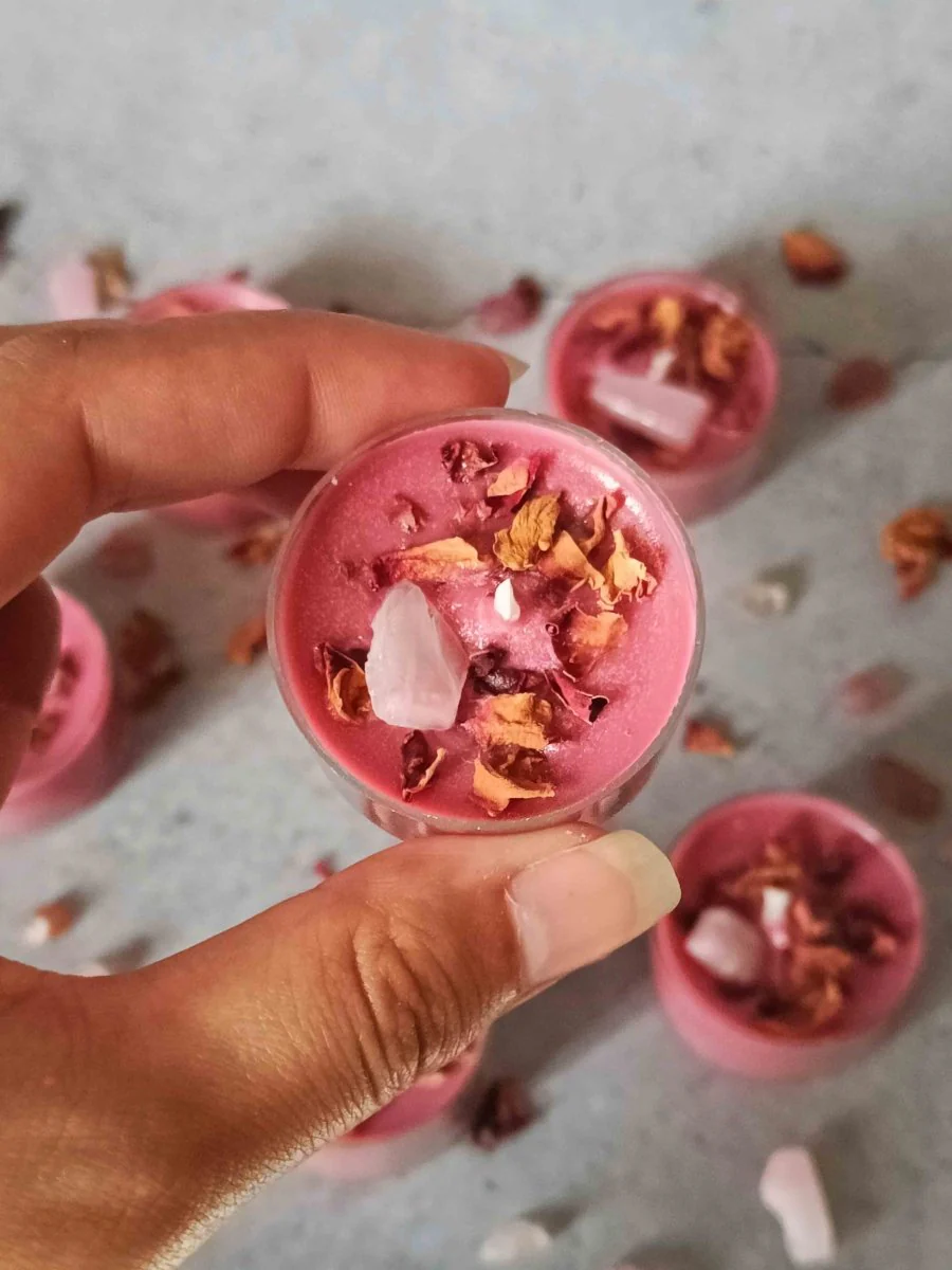 Rose Petals & Gold Foil Tealight- Set of 6 (Lavendar) - Image 4