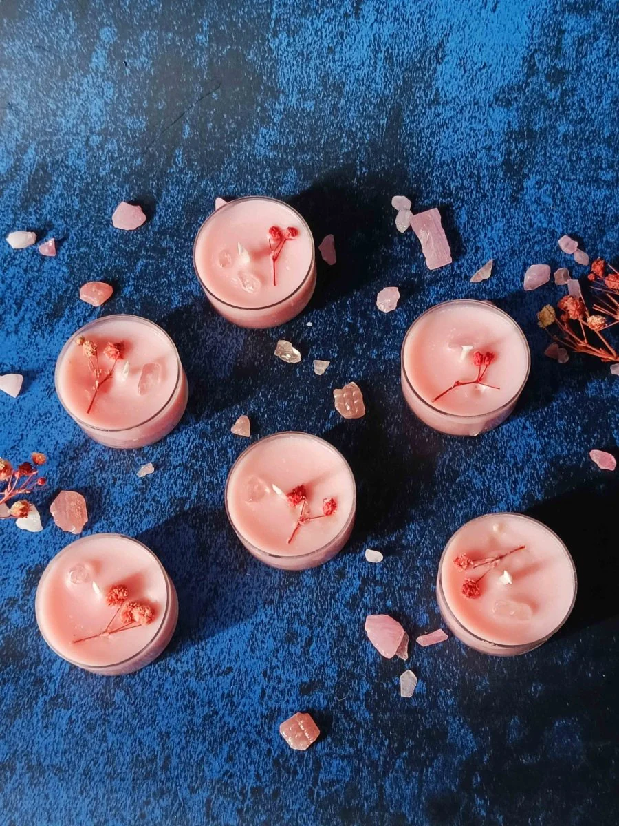 Rose Petals & Gold Foil Tealight- Set of 6 (Lavendar) - Image 9