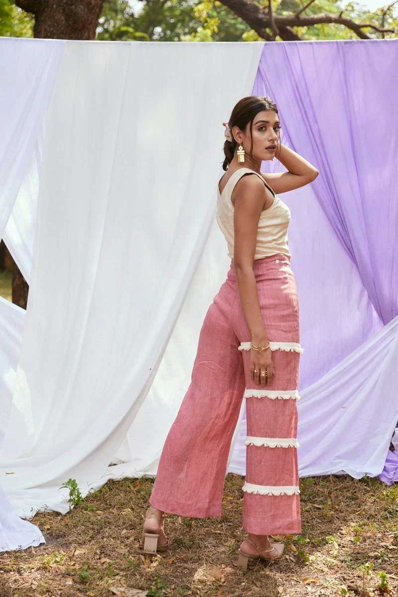 Rose Shadow Trousers | Linen Trousers | Pink Sustainable Bottoms - Image 6