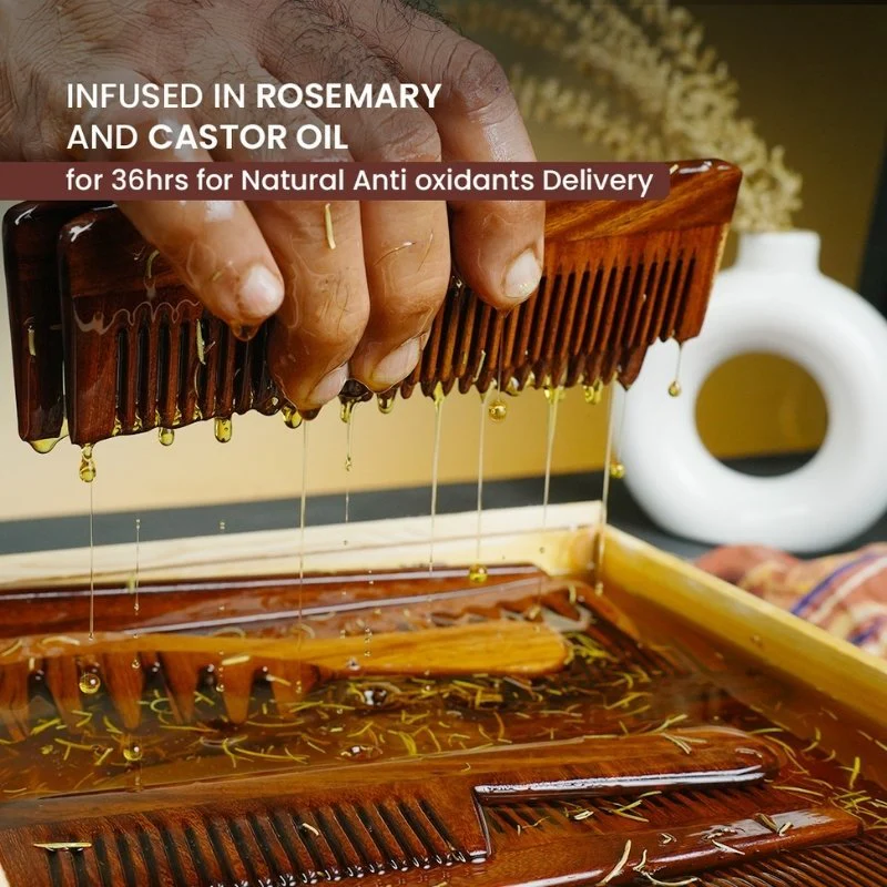 Indian Rosewood Straight Handle Wide Tooth Comb |Rosemary - Image 3