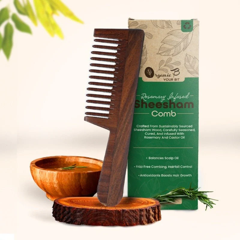 Indian Rosewood Straight Handle Wide Tooth Comb |Rosemary - Image 5