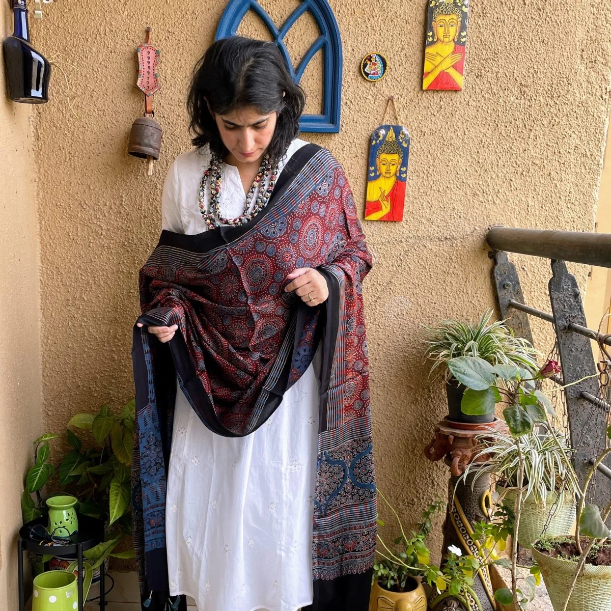 Rust Ajrakh silk dupatta - Image 10