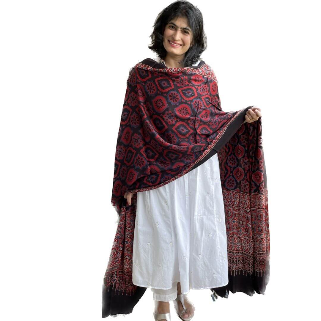 Rust Ajrakh silk dupatta - Image 11