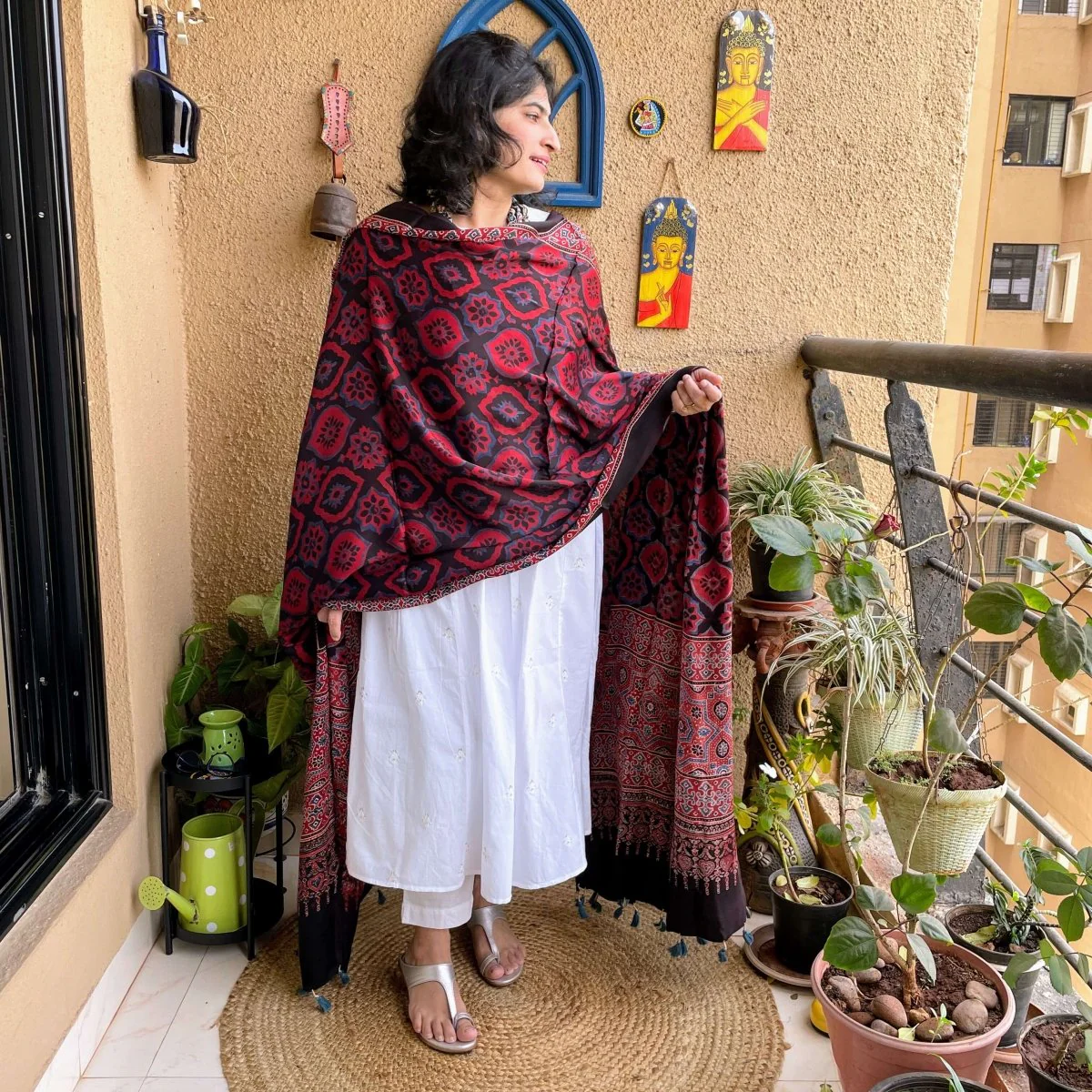 Rust Ajrakh silk dupatta - Image 16
