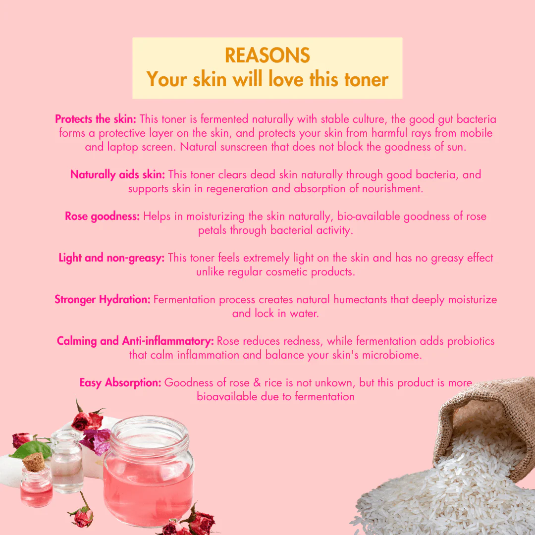 Fermented Rose Rice Skin Toner 250ml | Natural Probiotic Toner - Image 3