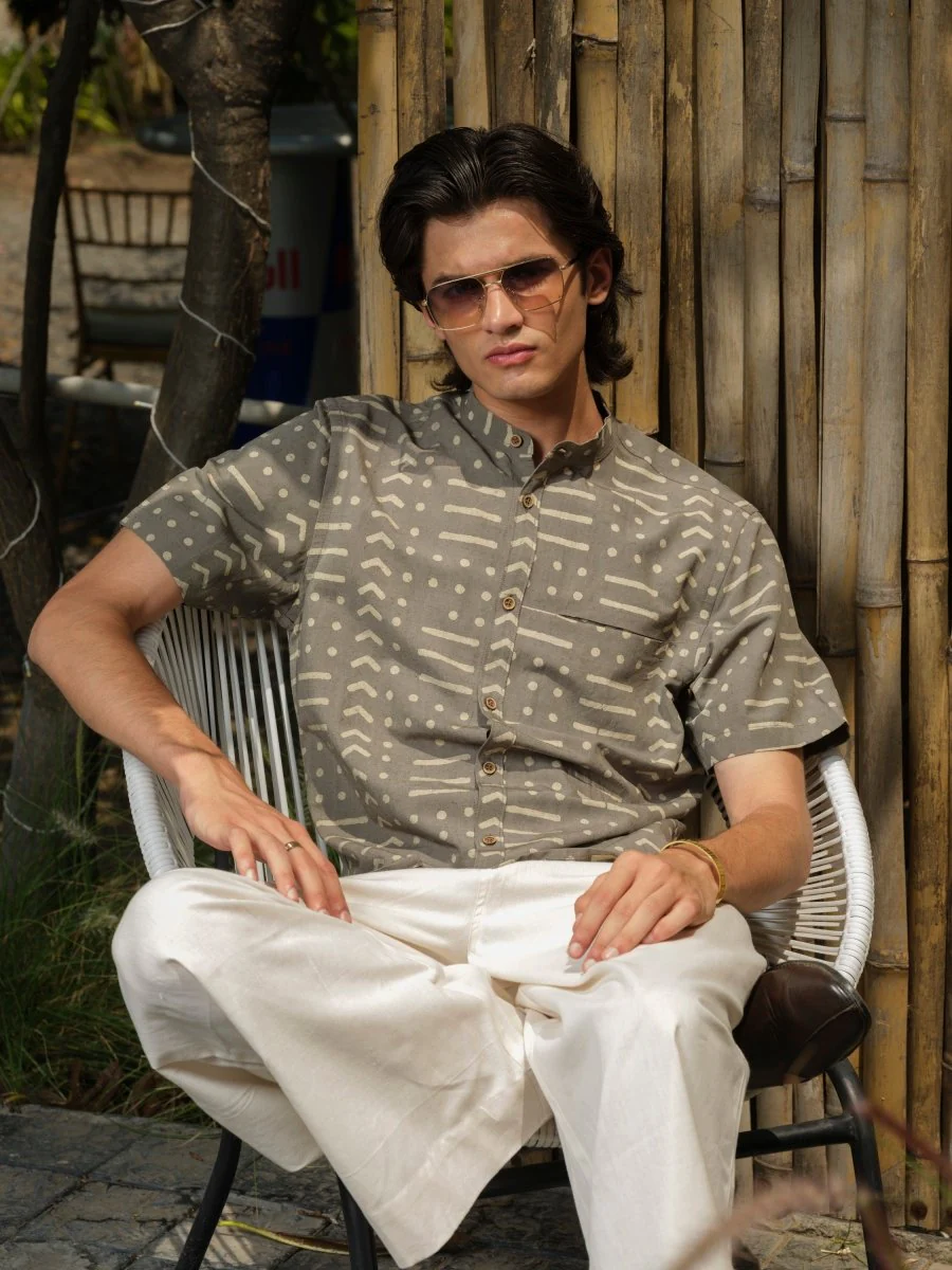 Sajjayen - Dabu Block Print Organic Cotton Bamboo Linen Shirt - Image 3