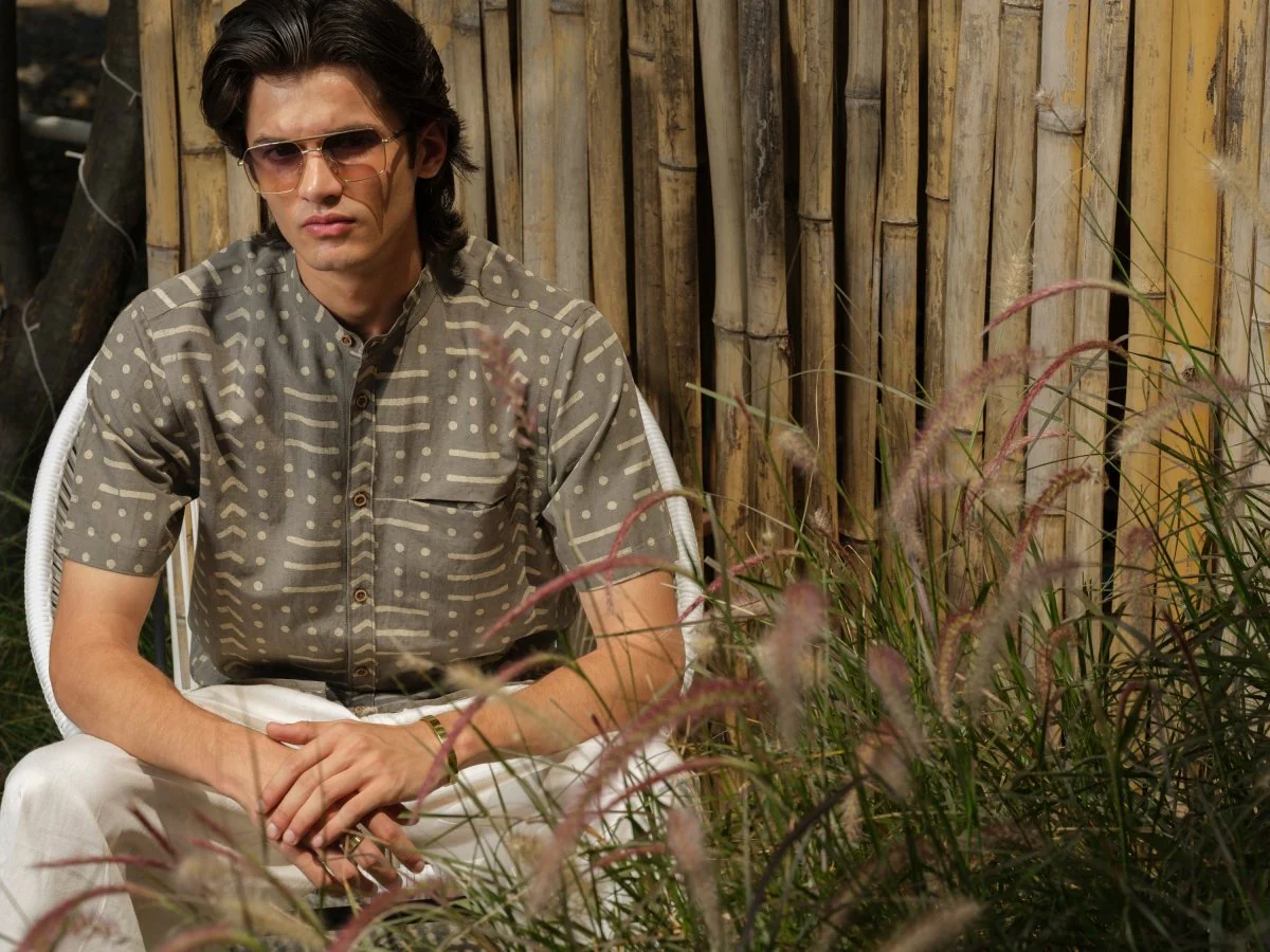 Sajjayen - Dabu Block Print Organic Cotton Bamboo Linen Shirt - Image 4