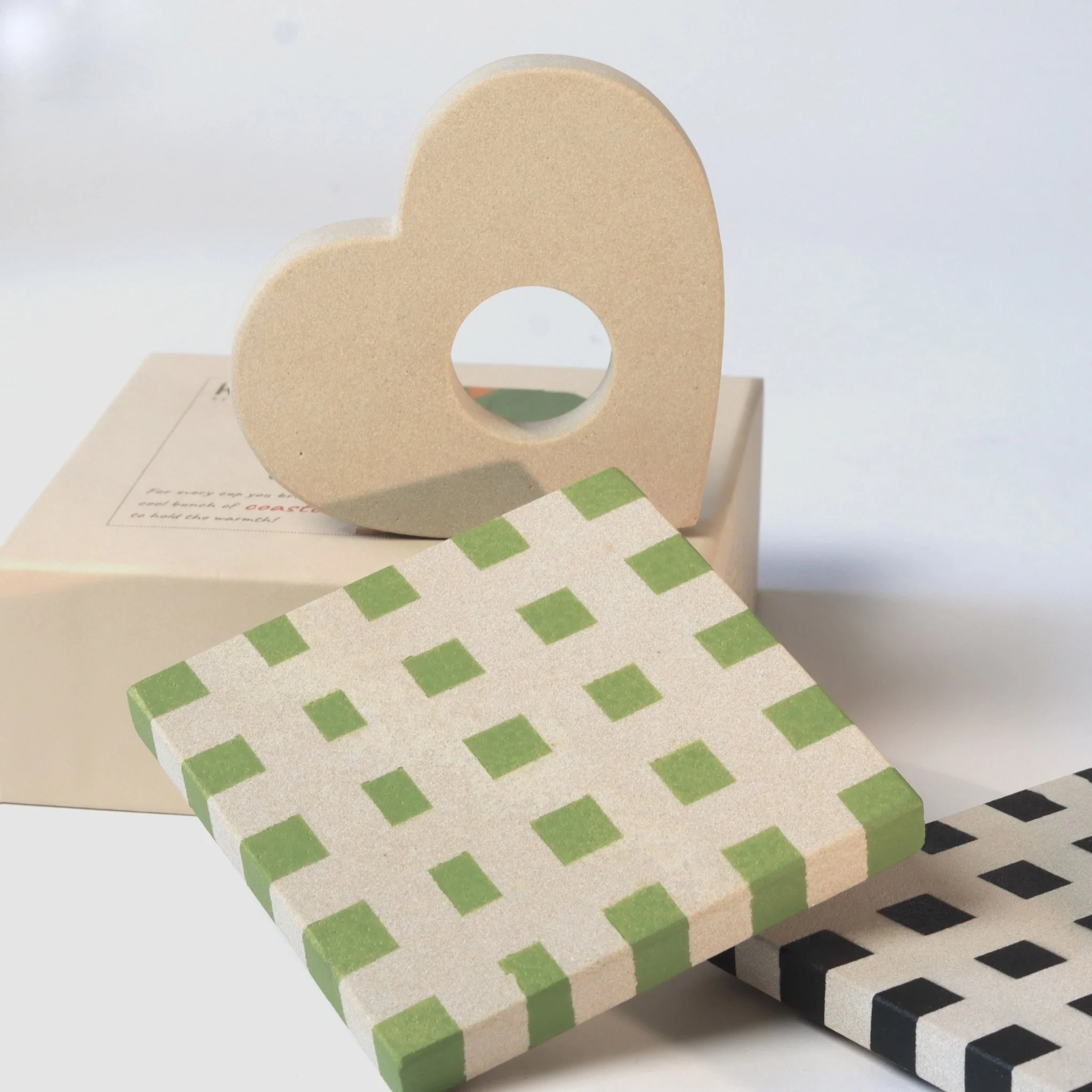 Sandstone Coaster Set Of 2 Checkered Natural Stone Drink Coasters - Image 3