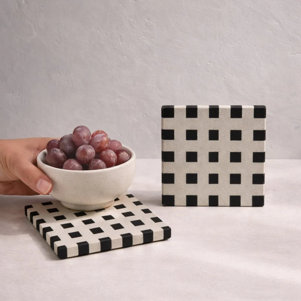 Sandstone Coaster Set Of 2 Checkered Natural Stone Drink Coasters - Image 5