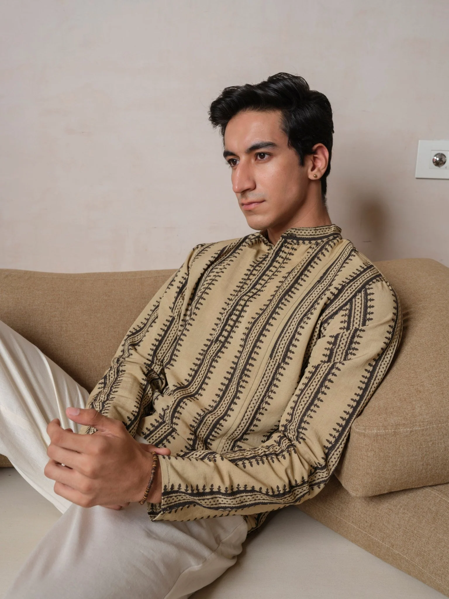 Sangatam - Ivory Black Block Print Kurta - Image 3