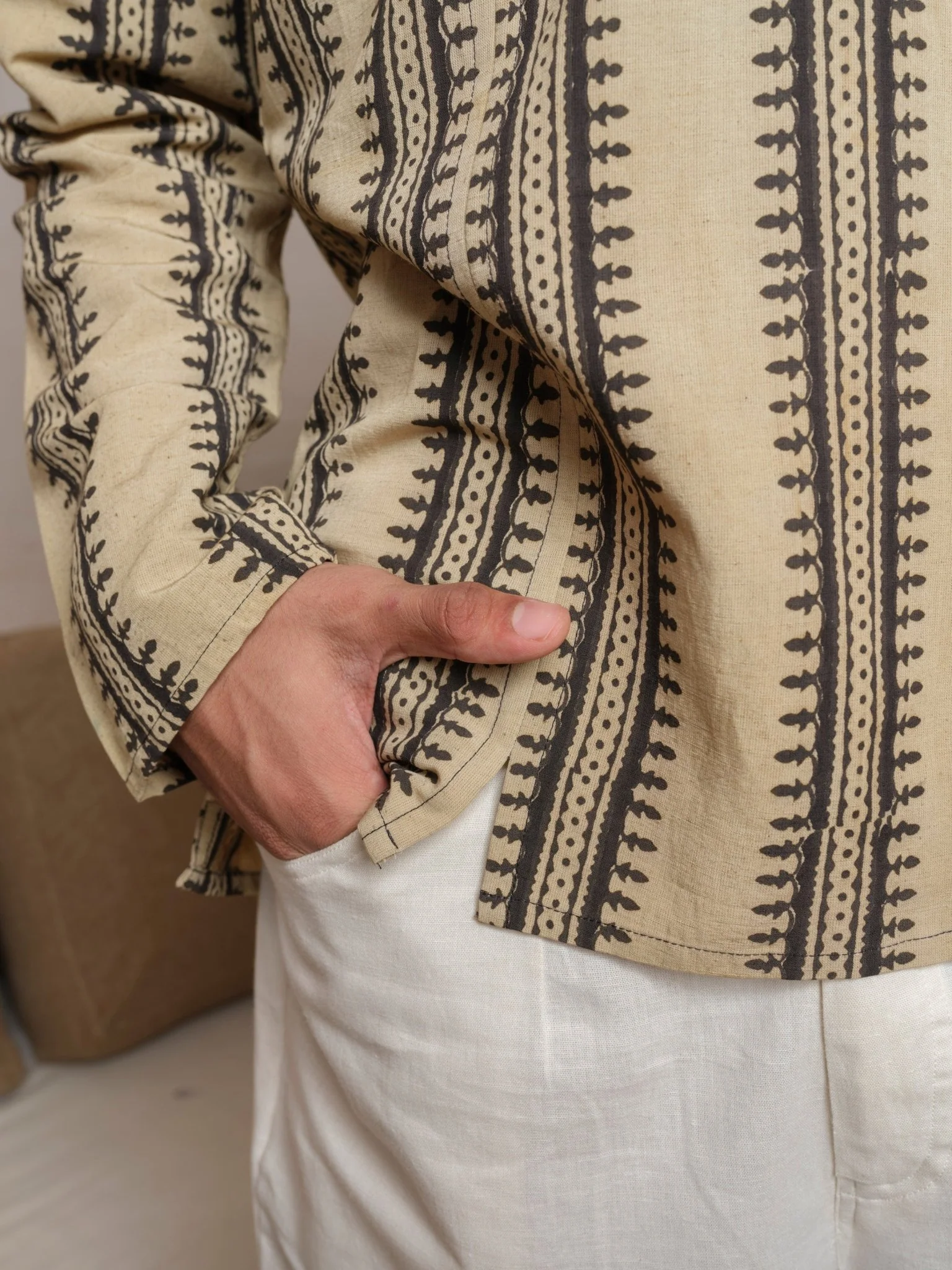 Sangatam - Ivory Black Block Print Kurta - Image 5