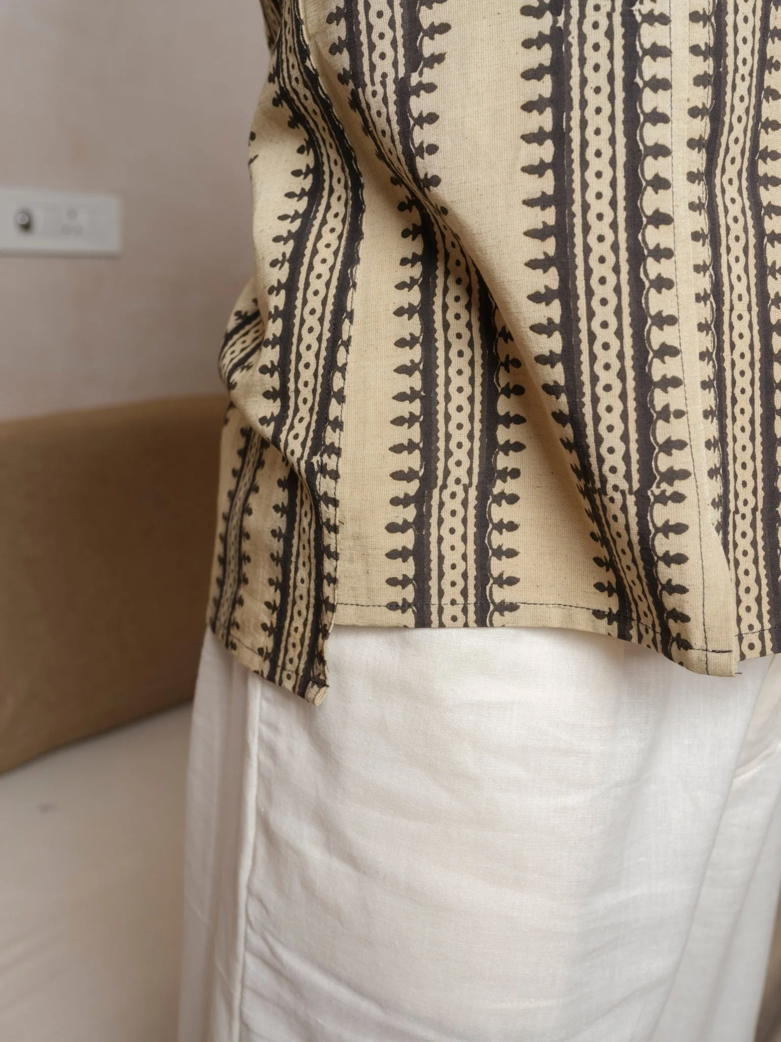 Sangatam - Ivory Black Block Print Kurta - Image 6