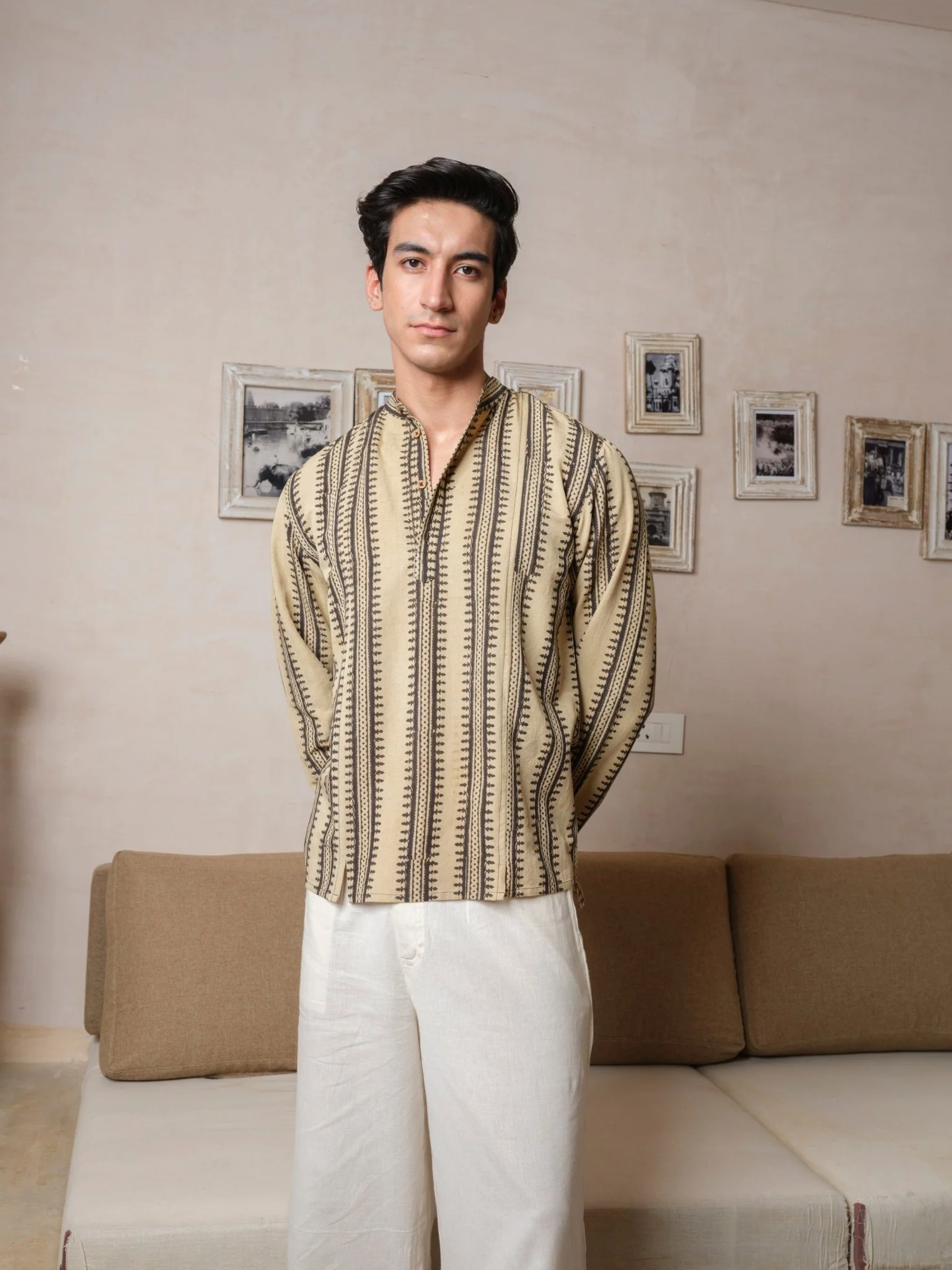 Sangatam - Ivory Black Block Print Kurta - Image 7